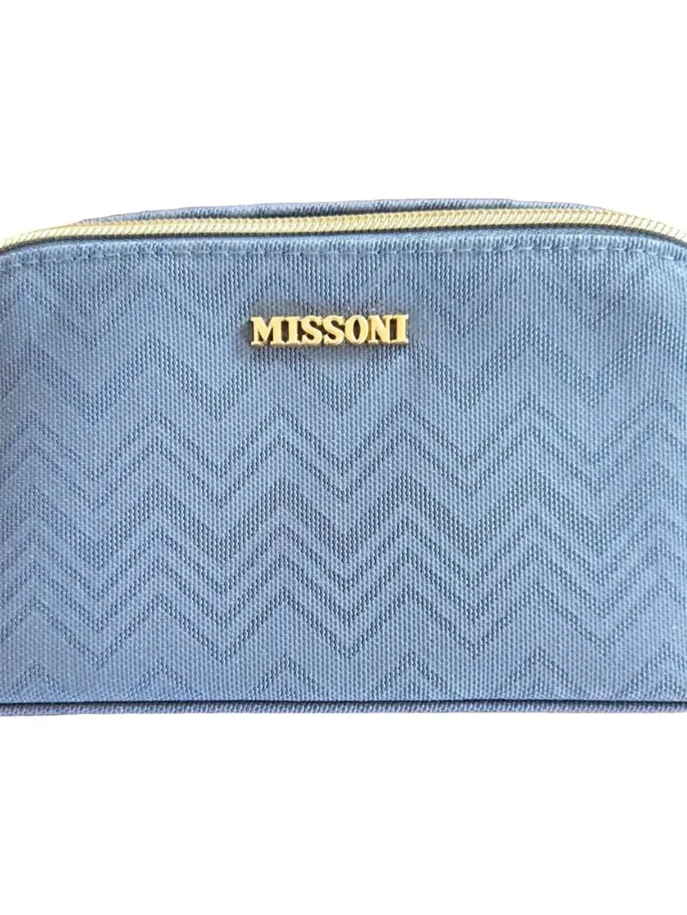 NEW Missoni Fabric Cosmetic Bag Blue Zigzag Travel Pouch
